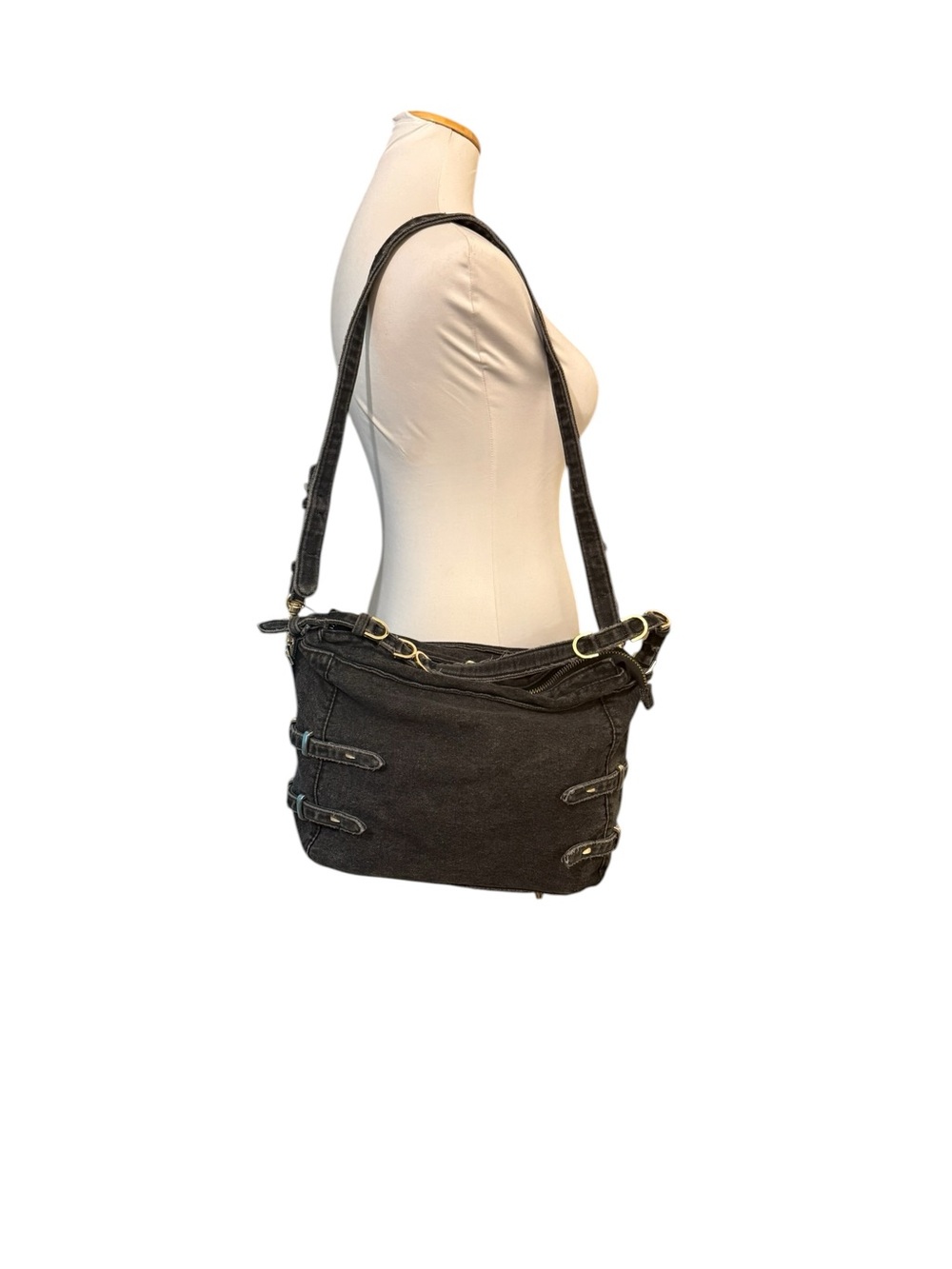 Zara Denim Rocker Bag Satchel or Shoulder bag - Distressed black denim